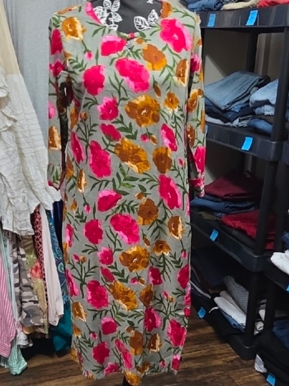 Women's Floral Maxi Dress with Pink & Gold Blooms